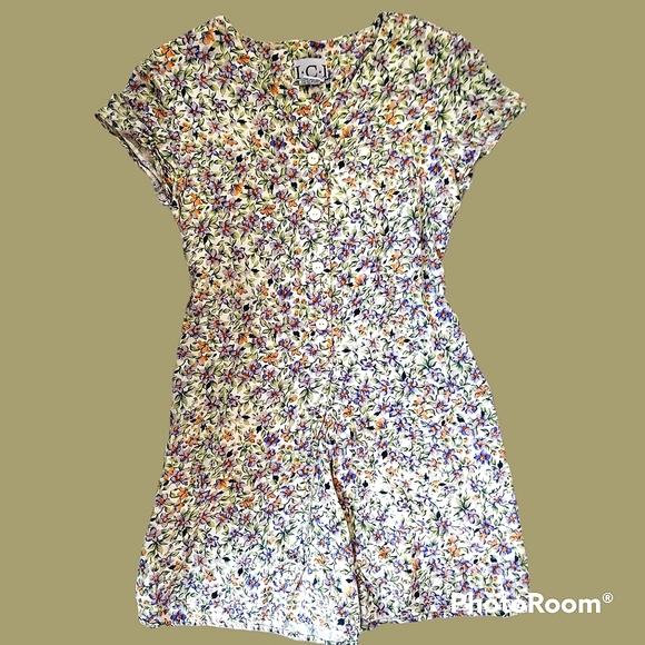 SOLD Vtg 90s floral romper mini dress skort - Picture 3 of 12